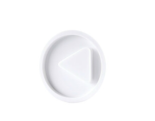 White 3D button with a play/rewind symbol on black background