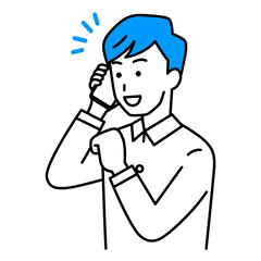 スマートフォンでの通話で喜ぶ若い男性