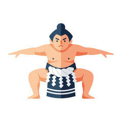 Sumo wrestler in ready stance with arms outstretched, isolated