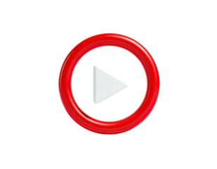 Red 3D button with a white triangle indicating video playback on black
