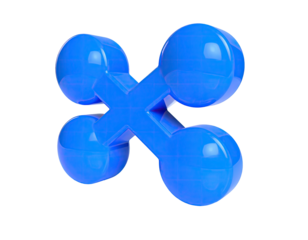 Glossy, geometric blue shape with four spheres connected at center