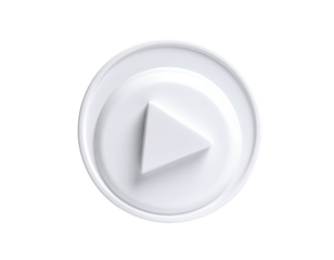 3D-rendered white play button icon, isolated on a solid black background