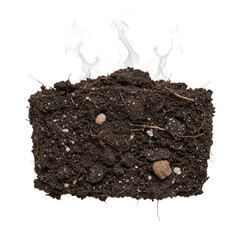 Photorealistic soil pollution: Contaminated earth isolated on white, 8k detail.