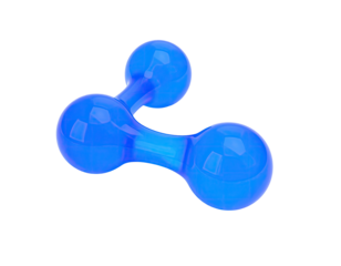 3D rendering of a glossy, connected blue molecule with a black background
