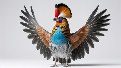 Obraz premium Full-body secretary bird standing upright with crest feathers raised, isolated on white