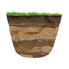 Detailed Soil Erosion: Topsoil Loss, Isolated on White Background, High Detail, 8K.