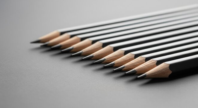 Close-up of several black pencils lined up