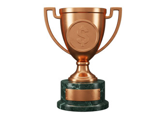Isolated trophy cup with dollar sign bronze award for financial achievement concept symbol