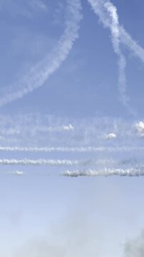 Aerial Show Frecce Tricolori Italian Jets Performing Maneuvers. Piacenza, Italy