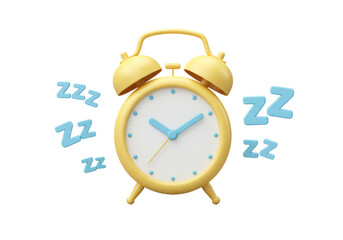 Isolated yellow alarm clock with light-blue ZZZ text indicating sound sleep or napping time