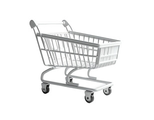 Shiny white shopping cart isolated against a dark background, 3D render