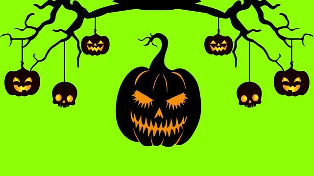 October holiday vector illustration with a spooky orange pumpkin lantern face