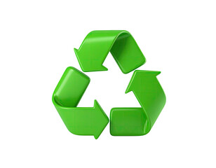 A glossy, vibrant green recycling symbol against a stark black background