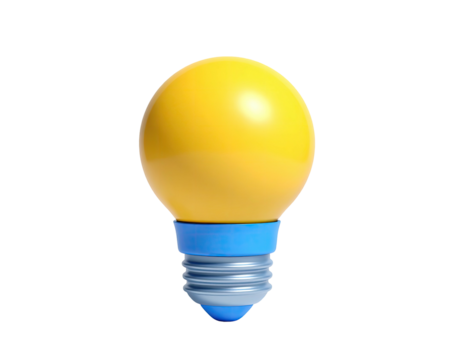 A yellow sphere atop a blue and silver base, resembling a modern lightbulb