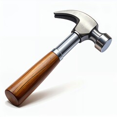 Shiny metal hammer with wooden handle isolated on a clean white backdrop