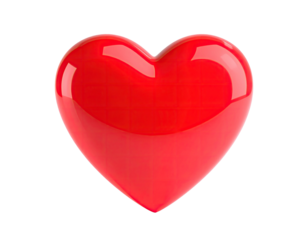 A glossy, three-dimensional red heart shape isolated on a black background