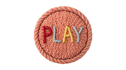 Knitted Embroidery PLAY Button – Transparent Background