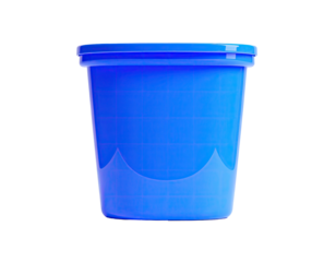 A vibrant, blue bucket with a slightly raised rim, isolated on a black background