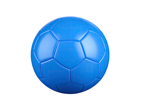 A vibrant blue soccer ball, a classic polygonal design, sits against a black backdrop