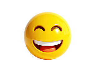 Fototapeta premium A cheerful, 3D rendered yellow emoji with a wide, happy grin and open mouth