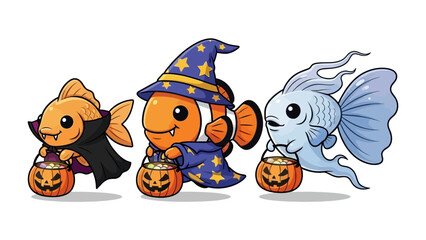 Halloween Fish Costume: Animated fish embrace the holiday, dressed in playful costumes, and filled with the Halloween spirit!