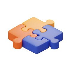 Four interlocking puzzle pieces in orange and blue isolated on transparent background