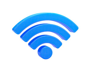 A glossy blue wifi signal icon on a black background, showing radiating arcs