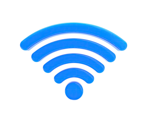 Glossy blue curved lines radiate outwards from a central point, resembling waves