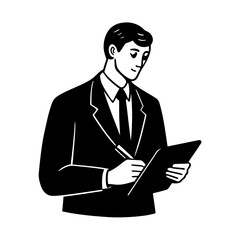 male manager taking notes vector art illustration.