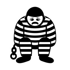 sad prisoner in striped uniform with shackle vector illustration