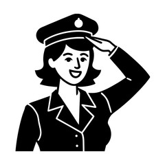 smiling female police officer saluting vector art 