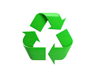 Obraz premium Glossy green three-arrow symbol, isolated against a stark black background