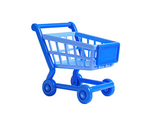 Blue, 3D render of an empty shopping cart against a stark black background