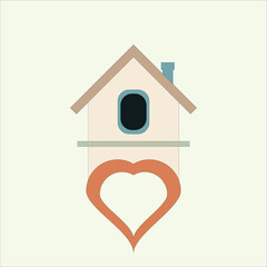 Cute Bird house vector, illustration. Small hanging wooden bird house with heart in bottom design.