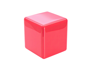 Shiny, glossy pink cube with rounded corners on a black background
