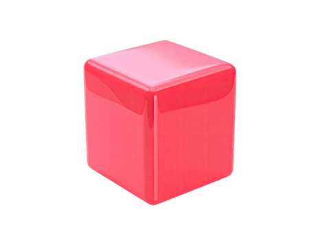 Shiny, glossy pink cube with rounded corners on a black background