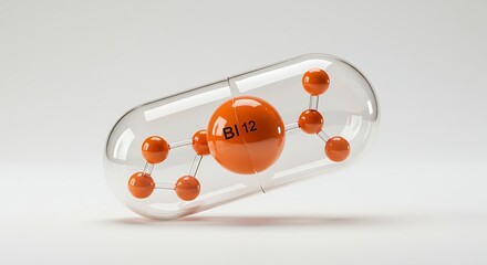 Vitamin b 12 capsule with molecular structure isolated on white background