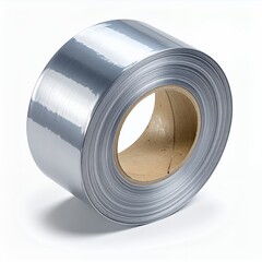 Reflective tape roll with a smooth silver surface isolated on a clean white background