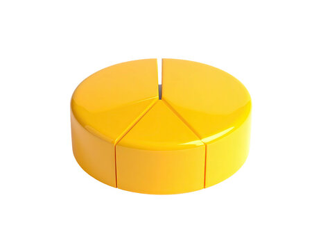 Shiny yellow pie chart graphic, sliced into four sections, isolated on black