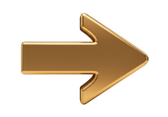 Isolated glossy gold arrow pointing right in perspective, directional navigation element