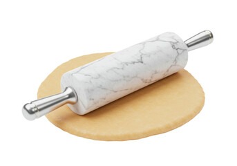 Isolated rolling pin on dough, food preparation baking, cooking, culinary concept