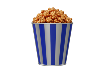 Isolated bucket of delicious golden caramel popcorn perfect for movie night or a snack