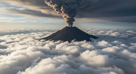 Volcanic eruption above the clouds a dramatic aerial view