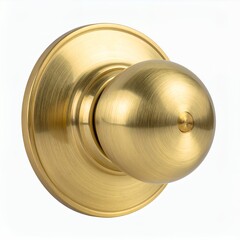 Close-up of a spherical, brushed golden doorknob set against white background