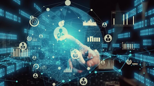 Imaginative visual of business people and financial firms staff . Concept of human resources , enterprise resource planning ERP and digital technology .