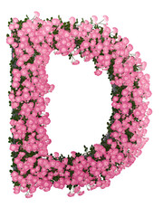 Floral decorative alpabet letter pink rose flower 3d symbol