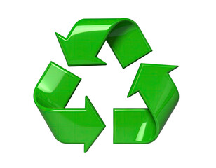 Obraz premium A glossy, three-arrow symbol forming a triangle, indicating waste recycling