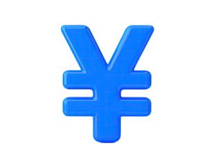 Blue 3D rendered Japanese Yen currency symbol against a black background
