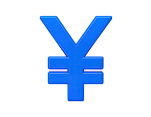 A blue, 3D rendered, currency symbol on a black background
