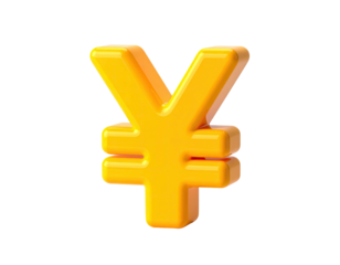 Shiny, 3D golden currency symbol, the Japanese yen, floating on a black background